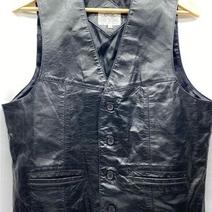 Men's Black Leather Vest 44 VNT L’AVION Pockets Back Buckle BIKECORE